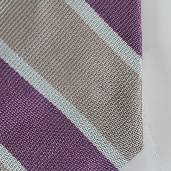 THE COTSWOLD COLLECTION SILK STRIPE MEN'S TIE PURPLE GREIGE JUST OVER 3" - Picture 6 of 6